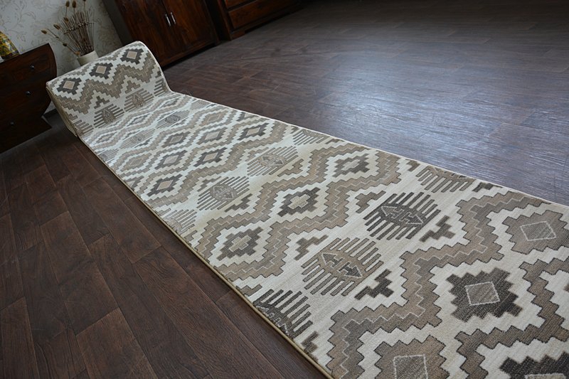 Modern Thick Hall Runner ARGENT Diamonds beige Width 80 cm extra long Stairs