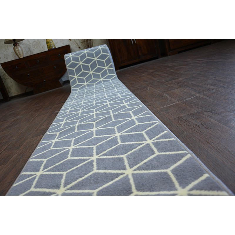 Modern Hall Carpet Runner BCF BASE grey SQUARES Stairs 60-120cm extra long RUGS 