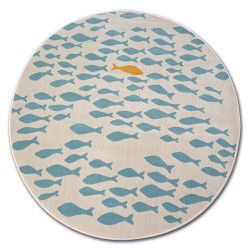 Kulatý koberec PASTEL 18416/062 - Ryby krém / tyrkysový / zlato