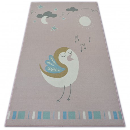 Teppich für Kinder LOKO Vogel rosa Antirutsch 