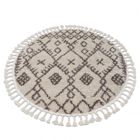 Килим BERBER TANGER B5940 коло крем / коричневий бахромою волохатий