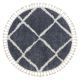 Tapis BERBER CROSS B5950 cercle gris et blanc Franges berbère marocain shaggy