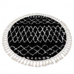 Ковер BERBER ETHNIC G3802 круг черный / белый бахромой мохнатый