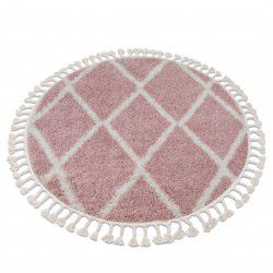 Alfombra BERBER TROIK A0010 círculo rosa/blanco Franjas Bereber Marroquí Shaggy