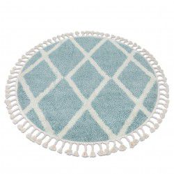 Alfombra BERBER TROIK A0010 círculo azul/blanco Franjas Bereber Marroquí Shaggy