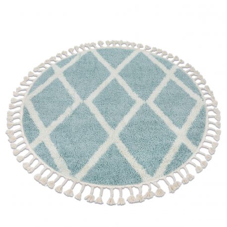 Tæppe BERBER TROIK A0010 hjul blå / hvid kvaster berberi Marokkansk shaggy