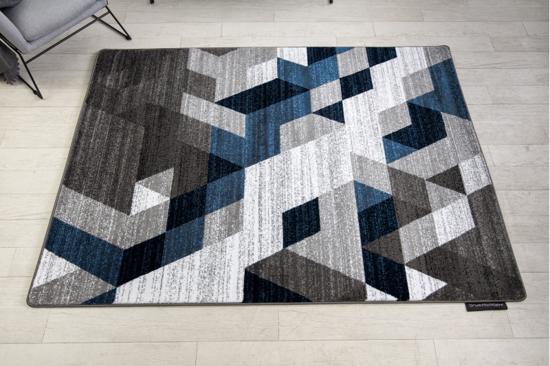 Modern Design Original 3D Carpets 'intero' Diamonds Triangles Blue Grey 