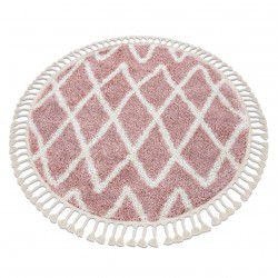 Alfombra BERBER BENI círculo rosado Franjas Bereber Marroquí Shaggy