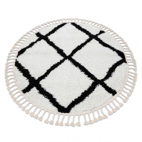 Carpet BERBER CROSS circle white Fringe Berber Moroccan shaggy