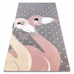 Tæppe PETIT FLAMINGOS flamingoer hjerter grå