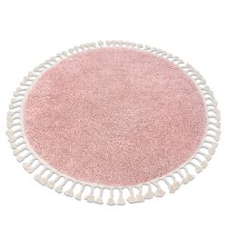 Kilimas BERBER 9000 Apskritas kilimas rožinė kutai berberinis marokietiškas purvinas
