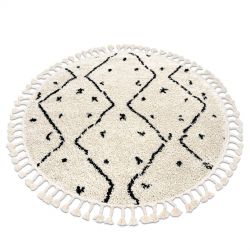Tapis BERBER TETUAN B751 cercle zigzag crème Franges berbère marocain shaggy