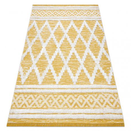 Carpet ECO SISAL Boho MOROC Diamonds 22297 fringe - two levels of fleece yellow / cream, recycled carpet