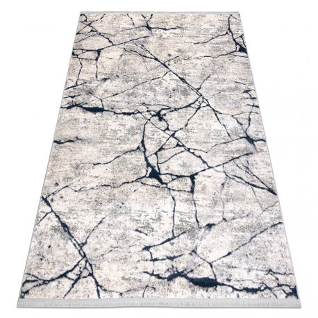 Moderný koberec REBEC 51184A Mramor, Strapce- dve vrstvy rúna, krémová, recyklovateľná bavlna tmavo modrá