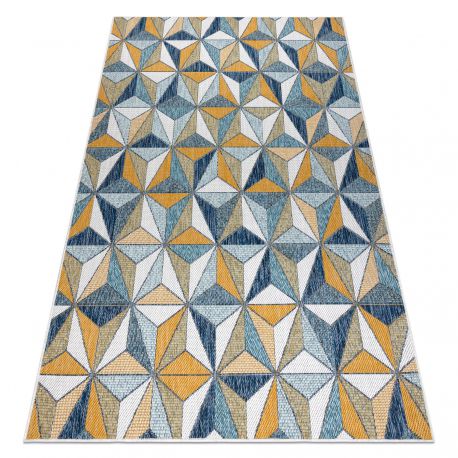 Alfombra sisal COOPER Mosaico, Triangulos 22222 crudo / azul oscuro 