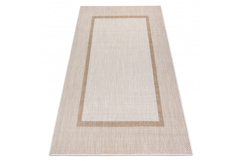 Dywan SZNURKOWY SIZAL SION Ramka 21782 płaskie tkanie ecru / beż - Rozmiar : 80x150 cm