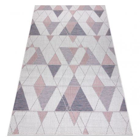 Tapis SIZAL SION Géométrique, Triangles 3006 tissé à plat ecru / rose