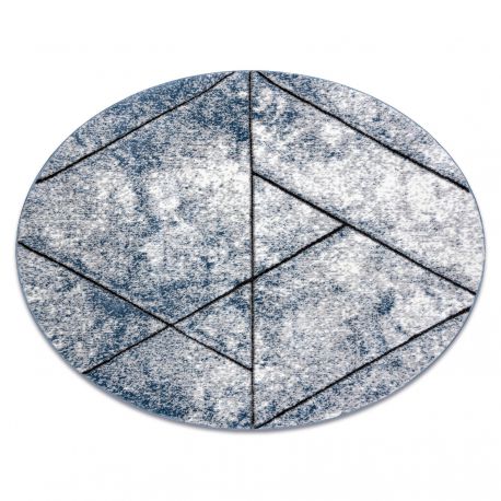 Moderný okrúhly koberec COZY 8872 Wall, geometrický ,trojuholníky - Štrukturálny, dve vrstvy rúna, modrá 