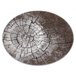 Modern matta COZY 8875 Cirkel, trä, trädstam - strukturella två nivåer av hudna brun
