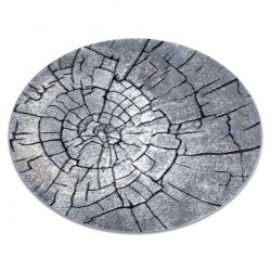 Modern matta COZY 8875 Cirkel, Trä, trädstam - strukturella två nivåer av hudna grå / blå