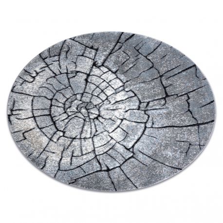 Modern carpet COZY 8875 Circle, Wood, tree trunk - structural two levels of fleece grey / blue