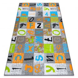 Wykładzina dywanowa dla dzieci JUMPY Patchwork, Litery, Cyfry szary / pomarańczowy / niebieski