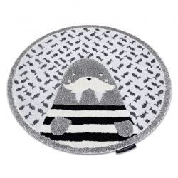 Сучасний дитячий килим JOY коло Walrus, Морж для дітей - структурний дворівневий флісовий сірий / кремовий