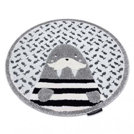 Kulatý dětský koberec JOY Mrož, Strukturální, dvě úrovně rouna, šedá krémová