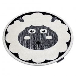 Сучасний дитячий килим JOY коло Sheep, овець для дітей - структурний дворівневий флісовий кремовий / білий