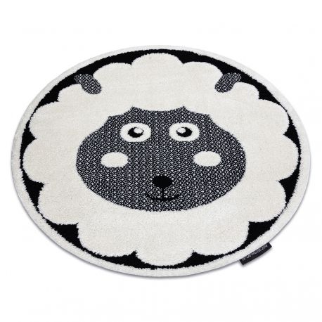 Modern children's carpet JOY circle Sheep, for children - structural two levels of fleece cream / black