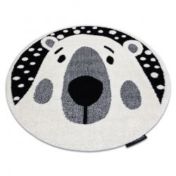 Modern children's carpet JOY circle Teddy bear, for children - structural two levels of fleece cream / black