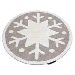Модерен детски килим JOY кръг Snowflake, Снежинка за деца - структурни две нива руно бежов / кремаво