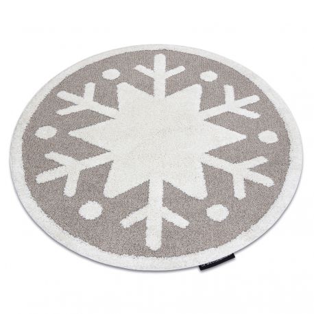 Tapete infantil moderno JOY Circulo Snowflake, Floco de neve para crianças - estrutural de dois níveis de lã bege / creme