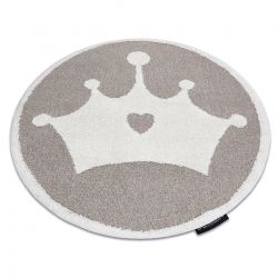 Модерен детски килим JOY кръг Crown, корона за деца - структурни две нива руно бежов / кремаво