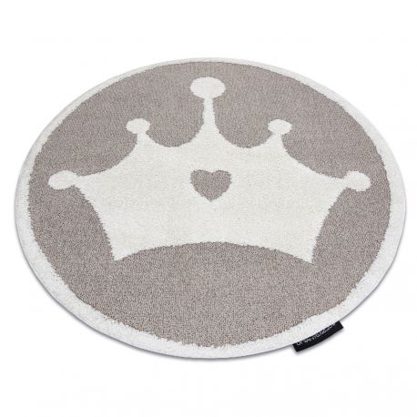 Moderner Kinderteppich JOY Kreis Crown, Krone für Kinder - strukturelle, zwei Ebenen aus Vlies beige / creme