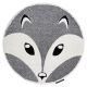 Модерен детски килим JOY кръг Fox, лисица за деца - структурни две нива руно сиво / кремаво