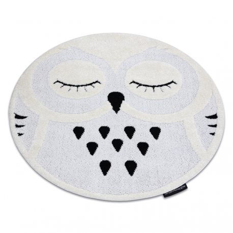 Tapete infantil moderno JOY Circulo Owl, Coruja para crianças - estrutural de dois níveis de lã cinza / creme