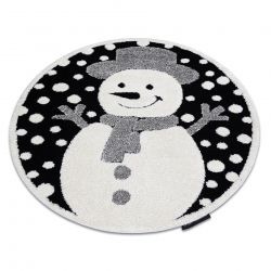 Modern children's carpet JOY circle Snowman, for children - structural two levels of fleece black / cream