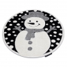 Tappeto moderno per bambini JOY Cerchio Snowman pupazzo di neve, per bambini - strutturale a due livelli di pile nero / crema 