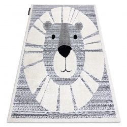 Сучасний дитячий килим JOY Lion, Лев для дітей - структурний дворівневий флісовий сірий / кремовий