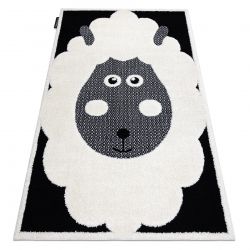 Modern children's carpet JOY Sheep, for children - structural two levels of fleece cream / black