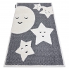 Moderní dětský koberec JOY Moon Měsíc, liška pro děti - strukturální dvě úrovně fleece šedá / krémová