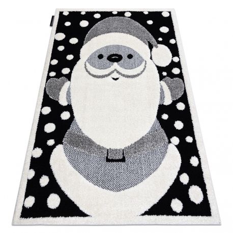 Moderný detský koberec JOY Santa, Mikuláš, štrukturálny, dve vrstvy rúna, čierna, krémová