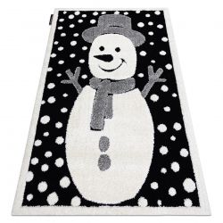 Модерен детски килим JOY Snowman снежен човек, за деца - структурни две нива руно черно / иво