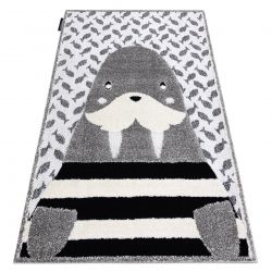 Detský koberec JOY Walrus mrož, Štrukturálny, dve vrstvy rúna, sivá, krémová
