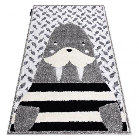 Dětský koberec JOY Walrus mrož, Strukturální, dvě vrstvy rouna, šedá, krémová