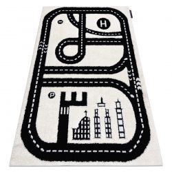 Dětský koberec JOY City město, ulice, Strukturální, dvě vrstvy rouna, krémovo černý