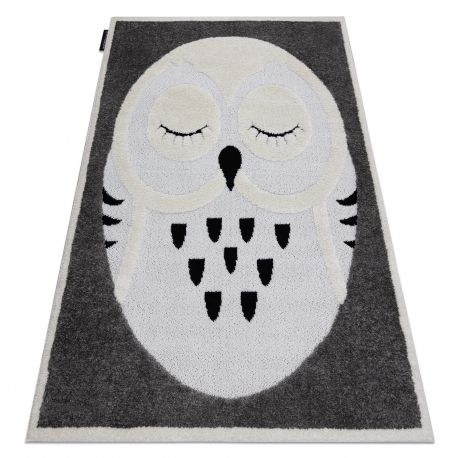Otroška preproga JOY Owl sova, za otroke - Strukturni, dve ravni flisa siva / krem