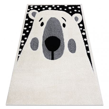 Сучасний дитячий килим JOY Teddy, ведмідь для дітей - структурний дворівневий флісовий кремовий / білий