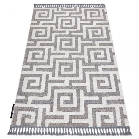 Carpet MAROC P655 labyrinth, greek grey / white Fringe Berber Moroccan shaggy